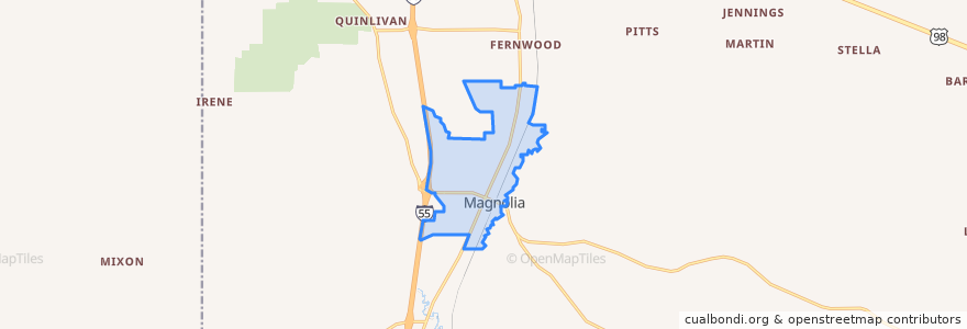 Mapa de ubicacion de Magnolia.