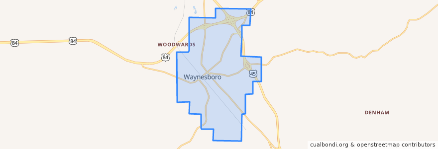 Mapa de ubicacion de Waynesboro.