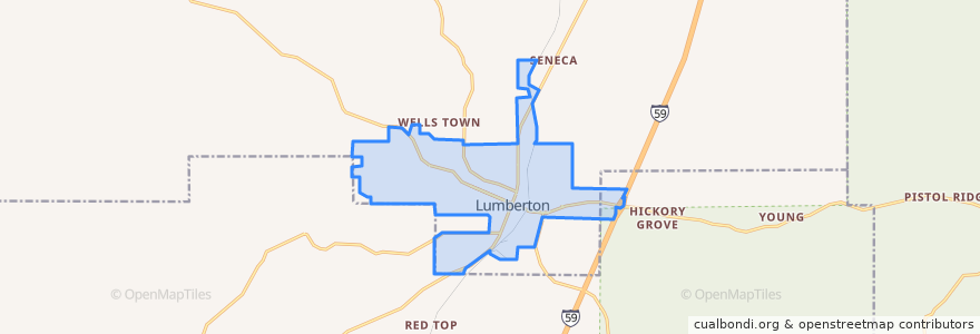 Mapa de ubicacion de Lumberton.