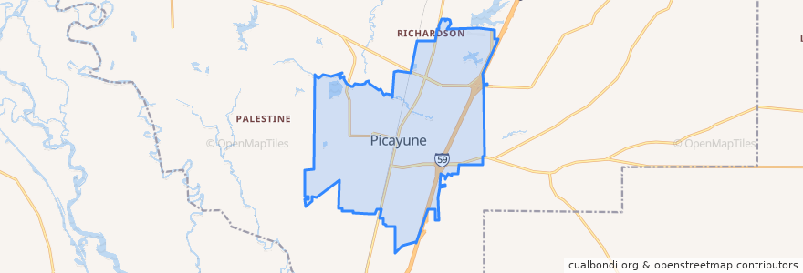 Mapa de ubicacion de Picayune.