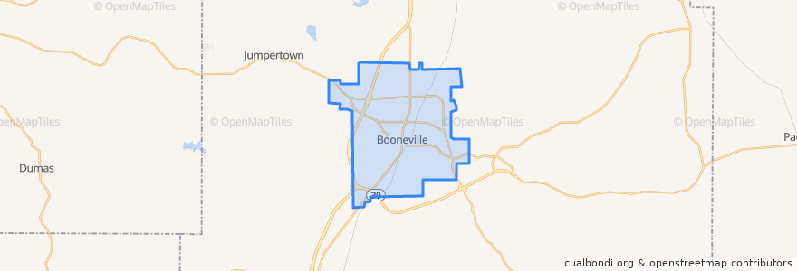 Mapa de ubicacion de Booneville.