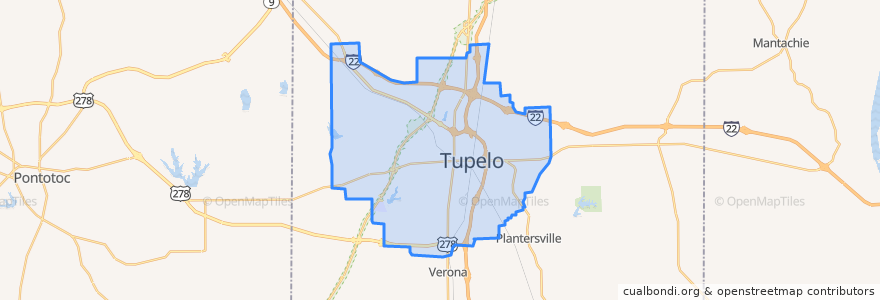 Mapa de ubicacion de Tupelo.