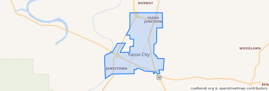 Mapa de ubicacion de Yazoo City.