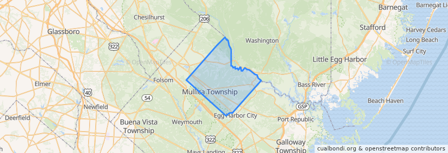 Mapa de ubicacion de Mullica Township.