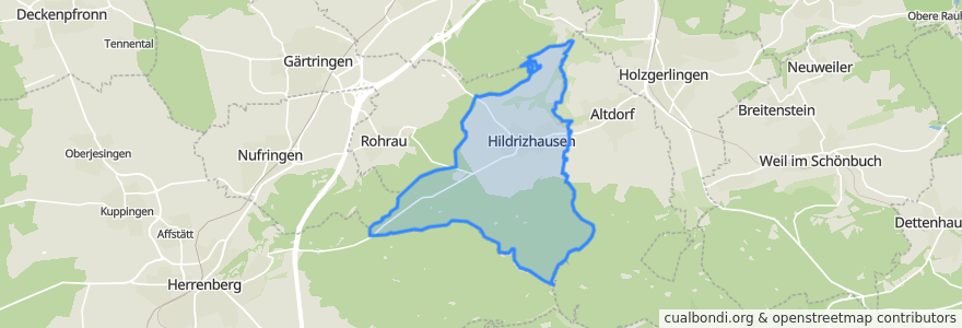 Mapa de ubicacion de Hildrizhausen.