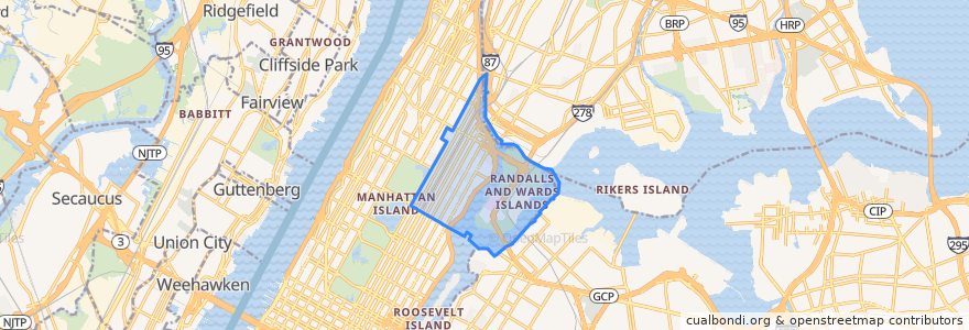 Mapa de ubicacion de Manhattan Community Board 11.