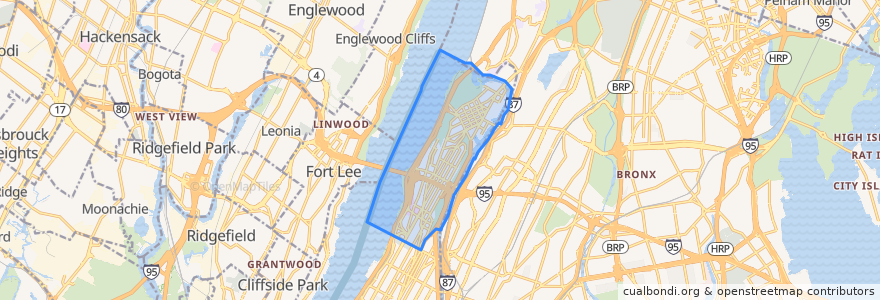 Mapa de ubicacion de Manhattan Community Board 12.