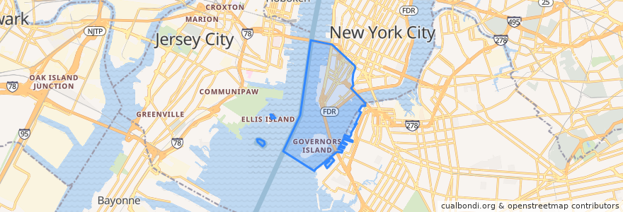 Mapa de ubicacion de Manhattan Community Board 1.