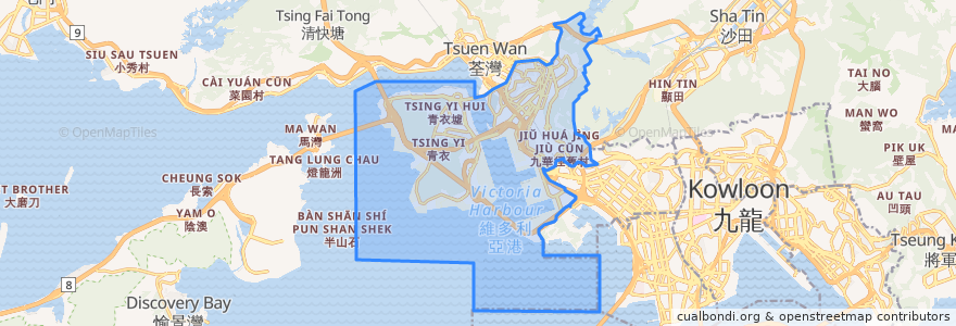 Mapa de ubicacion de 葵青區 Kwai Tsing District.