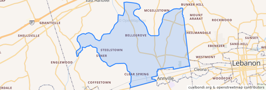 Mapa de ubicacion de North Annville Township.