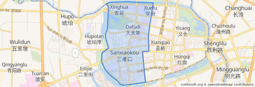 Mapa de ubicacion de Sanxiaokou Subdistrict.