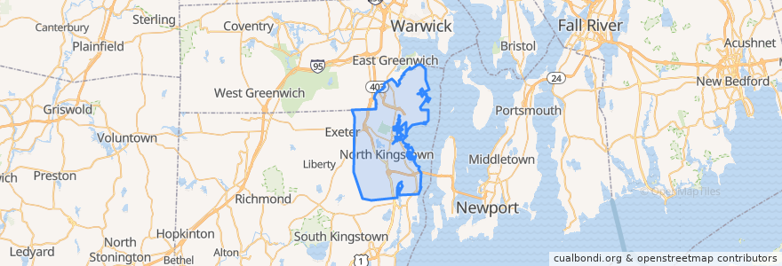 Mapa de ubicacion de North Kingstown.