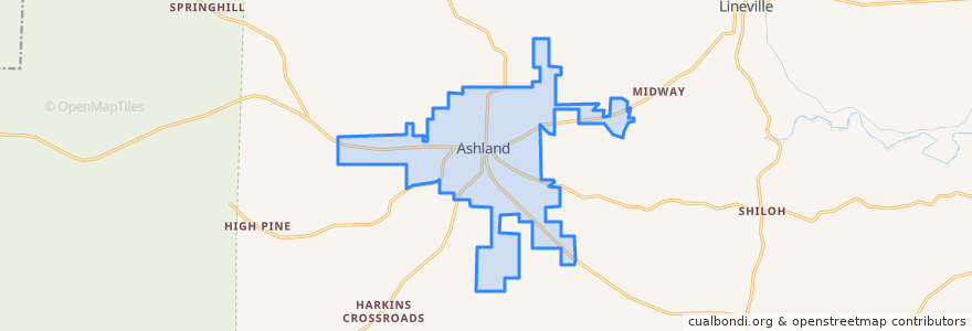 Mapa de ubicacion de Ashland.