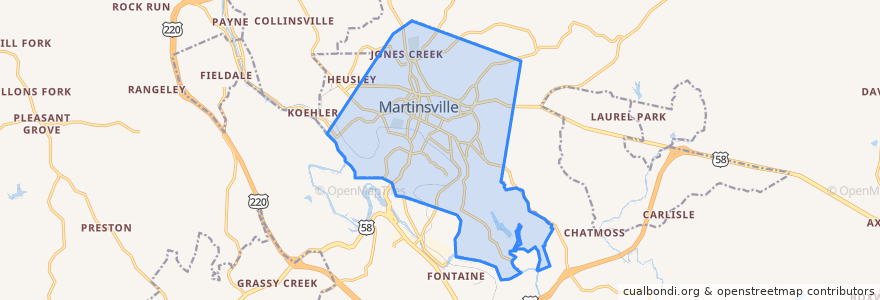 Mapa de ubicacion de Martinsville City.