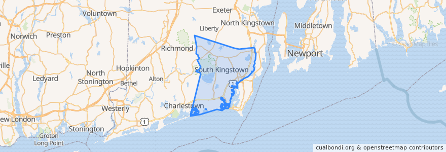 Mapa de ubicacion de South Kingstown.