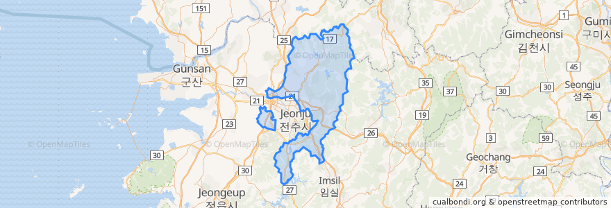 Mapa de ubicacion de 완주군.