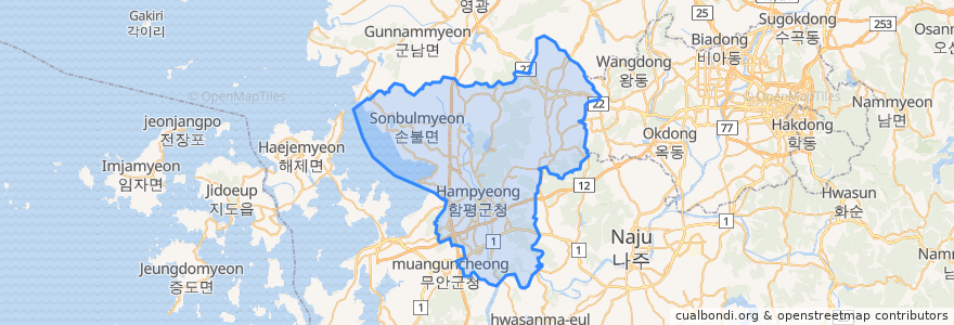 Mapa de ubicacion de Hampyeong-gun.