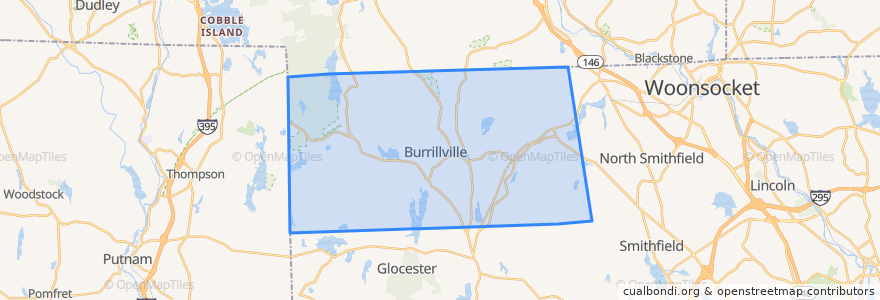 Mapa de ubicacion de Burrillville.