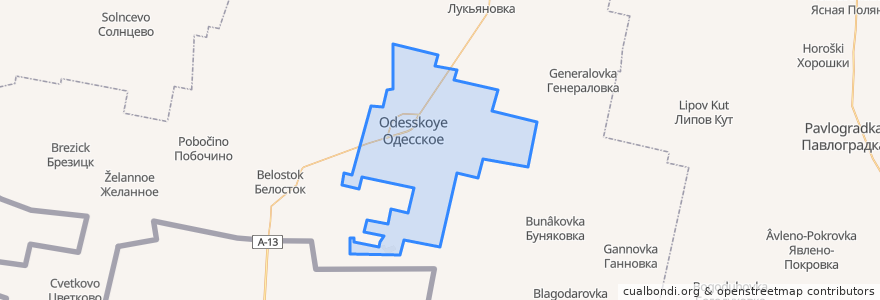 Mapa de ubicacion de Одесское сельское поселение.