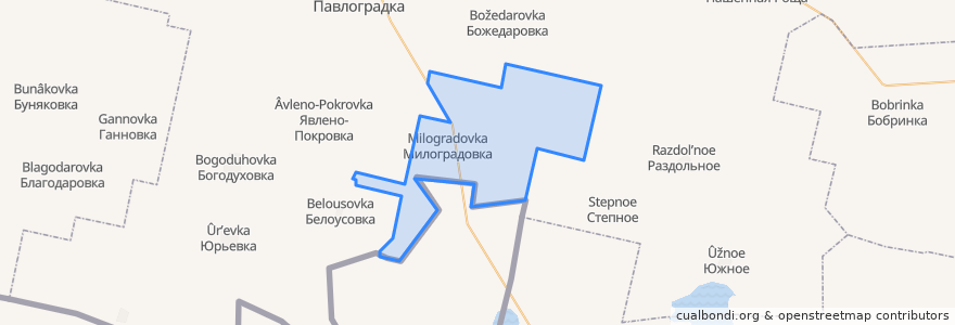 Mapa de ubicacion de Милоградовское сельское поселение.