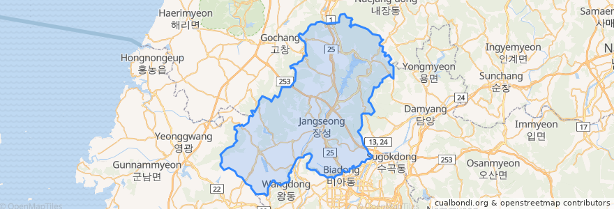 Mapa de ubicacion de 장성군.