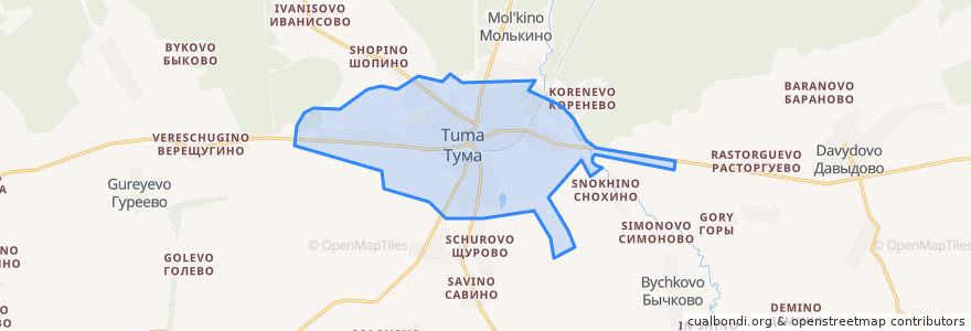 Mapa de ubicacion de Тумское городское поселение.