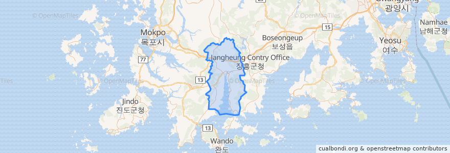 Mapa de ubicacion de 강진군.