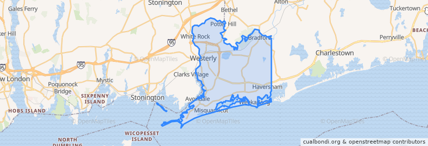 Mapa de ubicacion de Westerly.