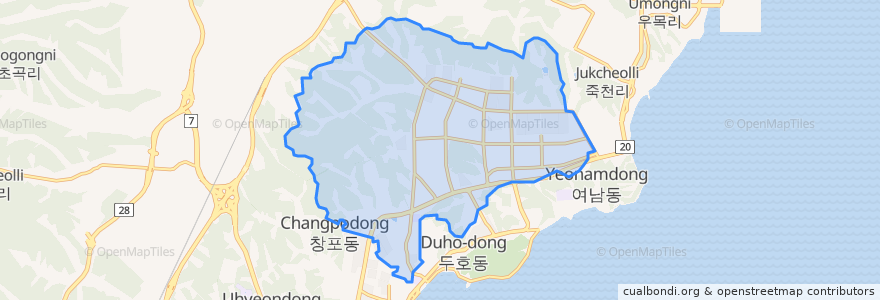 Mapa de ubicacion de 장량동.