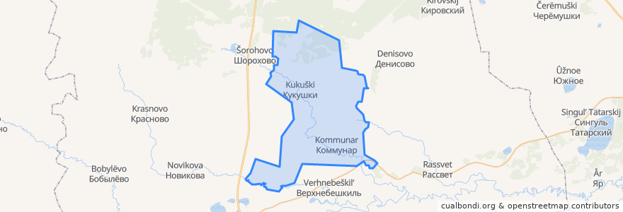 Mapa de ubicacion de Коммунаровское сельское поселение.