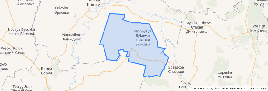 Mapa de ubicacion de сельское поселение Нижняя Быковка.