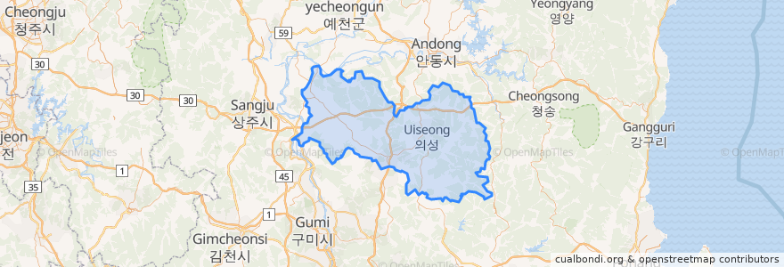 Mapa de ubicacion de 의성군.