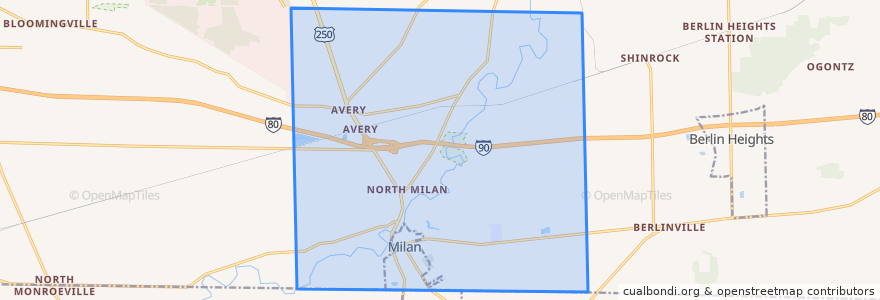 Mapa de ubicacion de Milan Township.