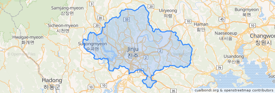 Mapa de ubicacion de 진주시.