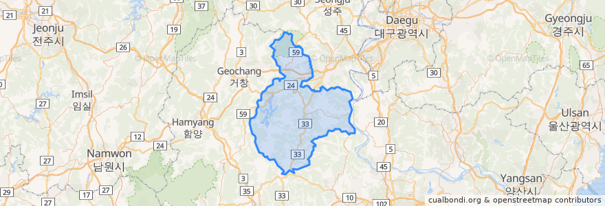 Mapa de ubicacion de 합천군.