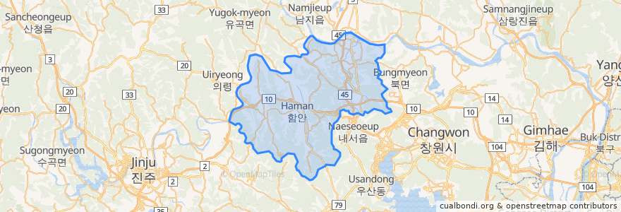 Mapa de ubicacion de 함안군.