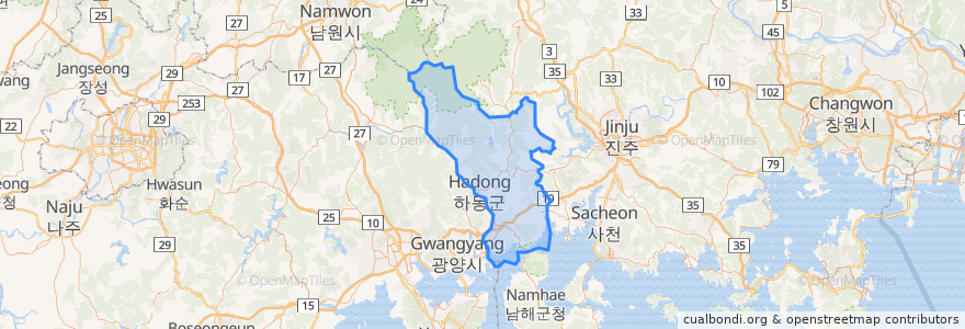 Mapa de ubicacion de 하동군.