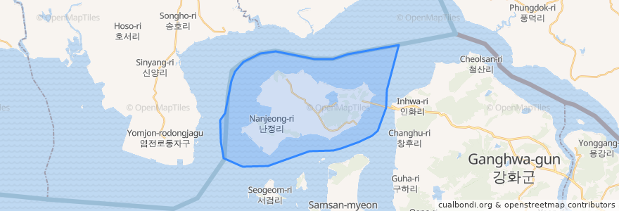 Mapa de ubicacion de 교동면.