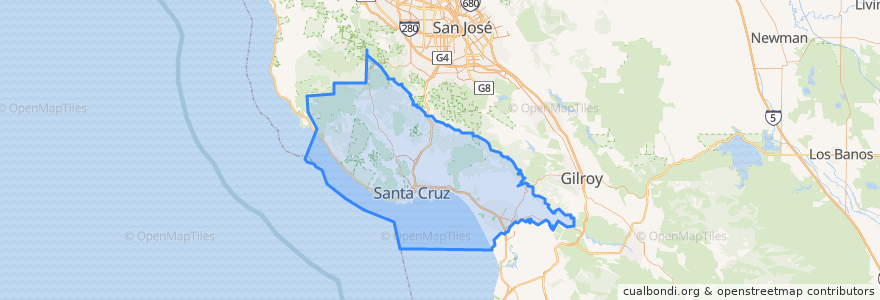 Mapa de ubicacion de Santa Cruz County.