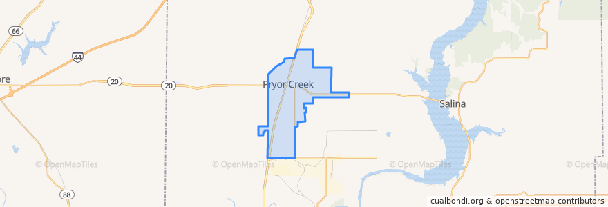 Mapa de ubicacion de Pryor Creek.