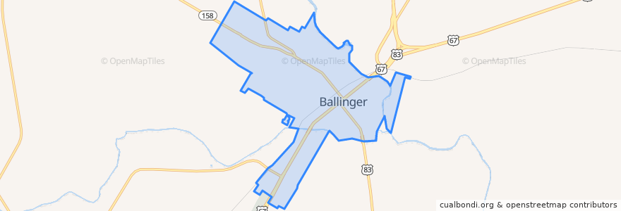 Mapa de ubicacion de Ballinger.