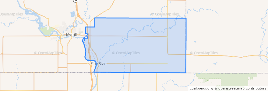 Mapa de ubicacion de Town of Pine River.