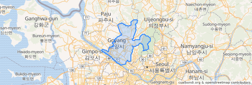 Mapa de ubicacion de 덕양구.