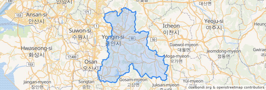 Mapa de ubicacion de 처인구.