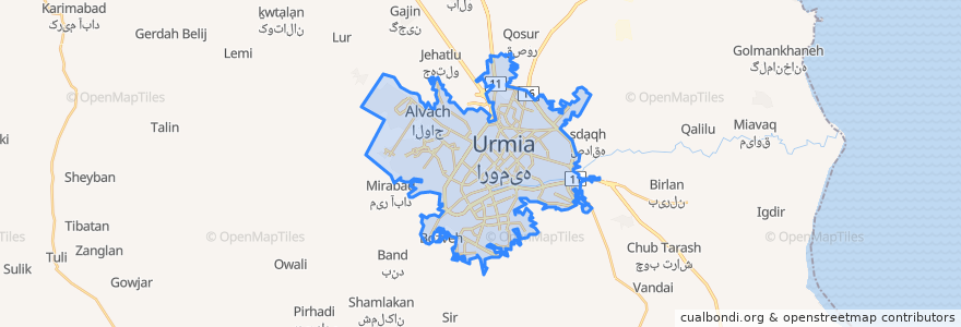 Mapa de ubicacion de Urmia.