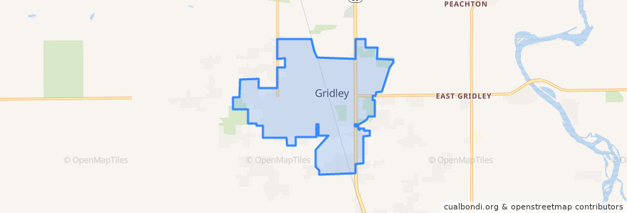 Mapa de ubicacion de Gridley.