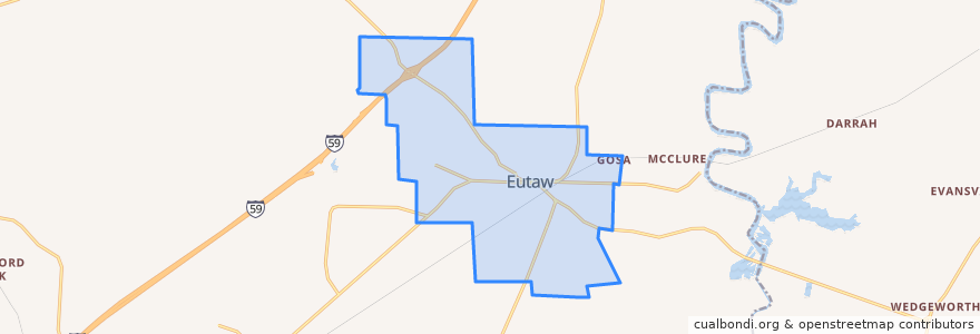 Mapa de ubicacion de Eutaw.