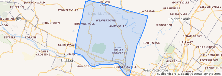 Mapa de ubicacion de Amity Township.