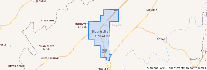 Mapa de ubicacion de Blountsville.