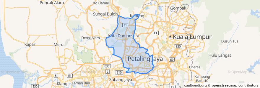 Mapa de ubicacion de Petaling Jaya.